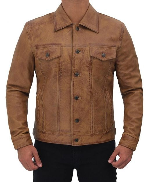 Men's Tan Trucker Jacket - Classic Style