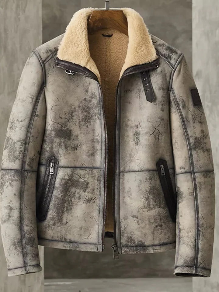 Men's Aviator B3 Flight Shearling Bomber Jacket Front Detail