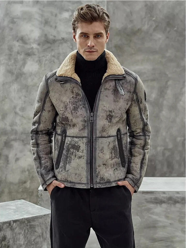 Men's Aviator B3 Flight Shearling Bomber Jacket Front View