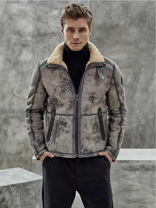 Men's Aviator B3 Flight Shearling Bomber Jacket Front View- Premium Style 2023