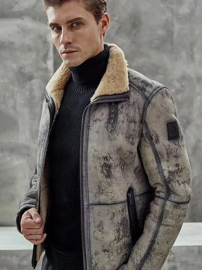 Men's Aviator B3 Flight Shearling Bomber Jacket Side View