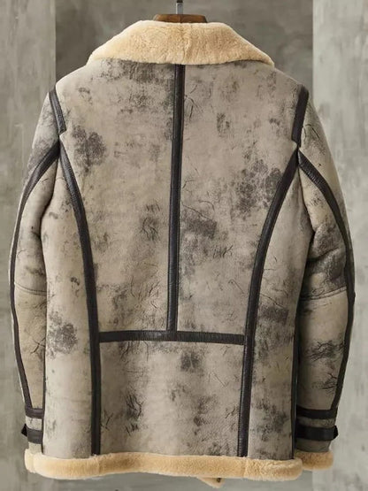 Men's B3 aviator shearling leather biker bomber jacket, back view