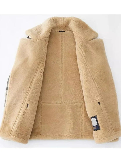 Men's B3 aviator shearling leather biker bomber jacket, inner shearling view
