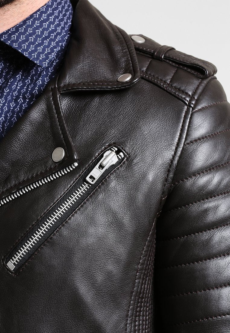 Men's Black Leather Biker Jacket Collar - Timeless Style