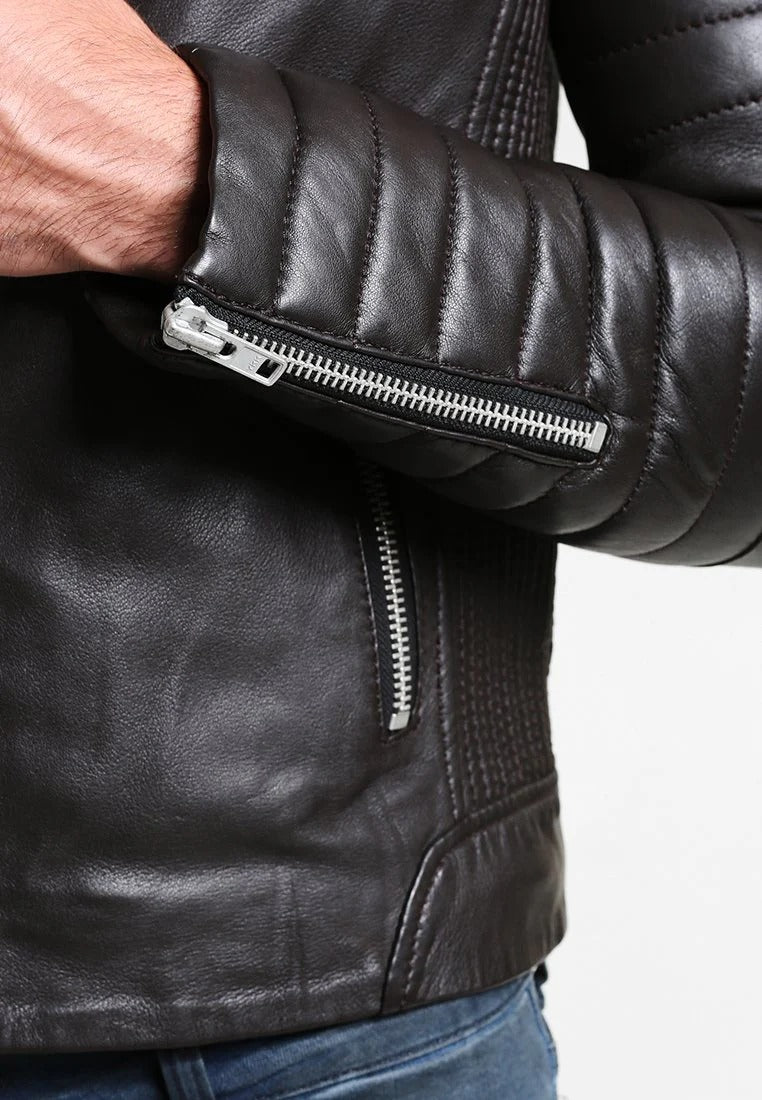 Men's Black Leather Biker Jacket Sleeve - Timeless Style