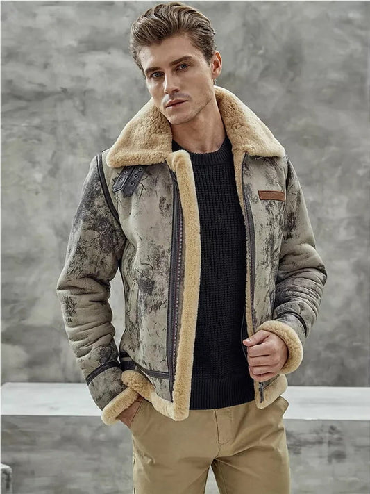 Men's New Fur B3 Flight Aviator Shearling Bomber Jacket - Premium 2023 Front View