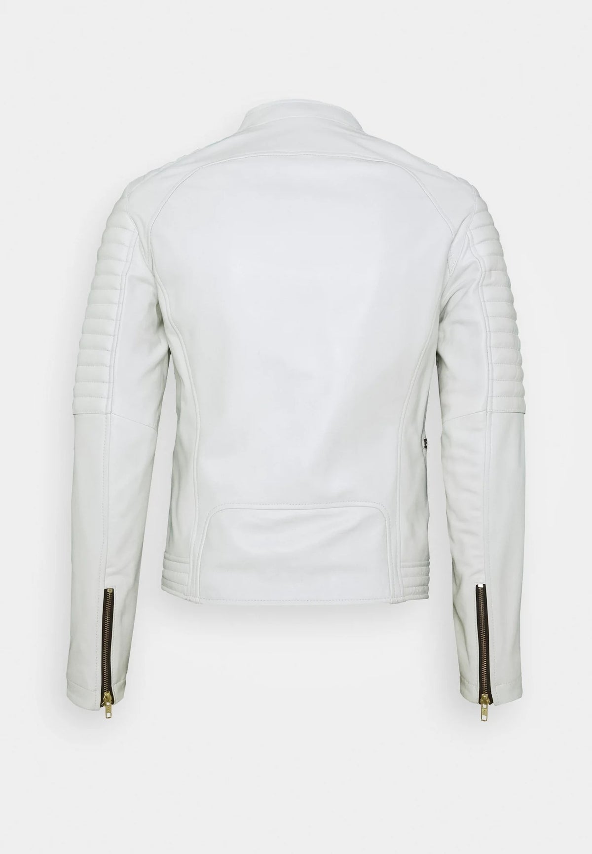 Men's White Leather Biker Jacket Back View - Sleek and Stylish