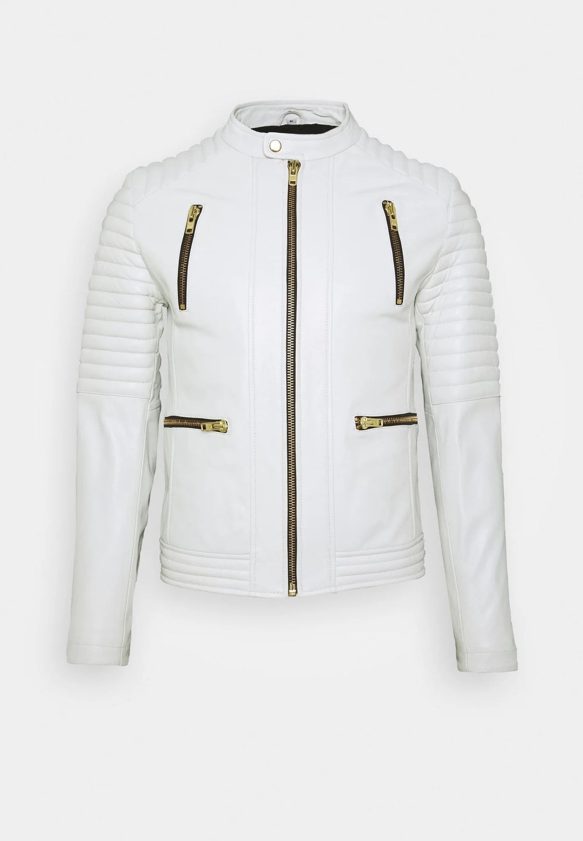 Men's White Leather Biker Jacket Front View - Sleek and Stylish