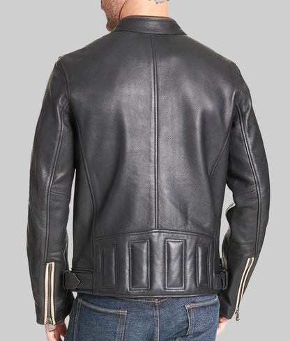 Mick Men’s Retro Striped Black Real Leather Cafe Racer Jacket