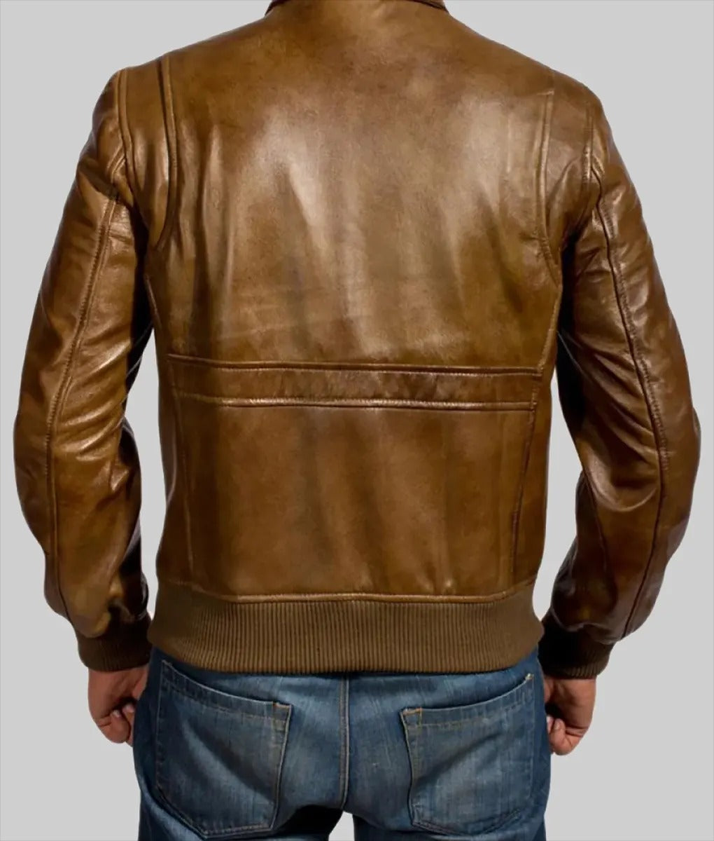Men’s Milky Brown A-2 Leather Flight Bomber Jacket