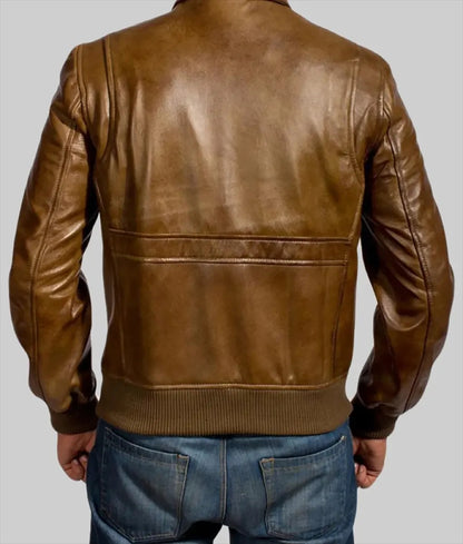Men’s Milky Brown A-2 Leather Flight Bomber Jacket