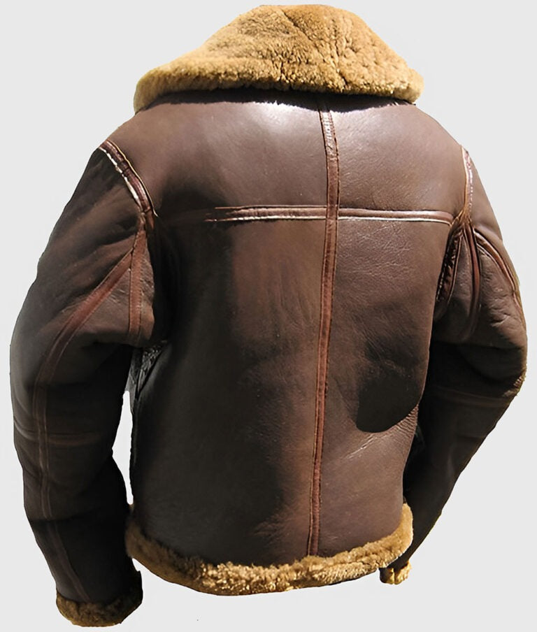 James Men’s Classic Brown B-3 Shearling Bomber Leather Jacket