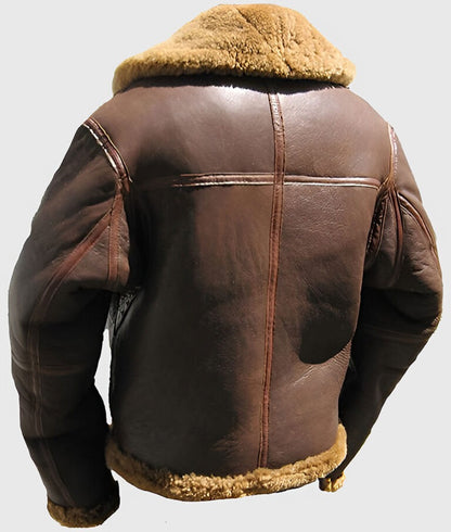 James Men’s Classic Brown B-3 Shearling Bomber Leather Jacket