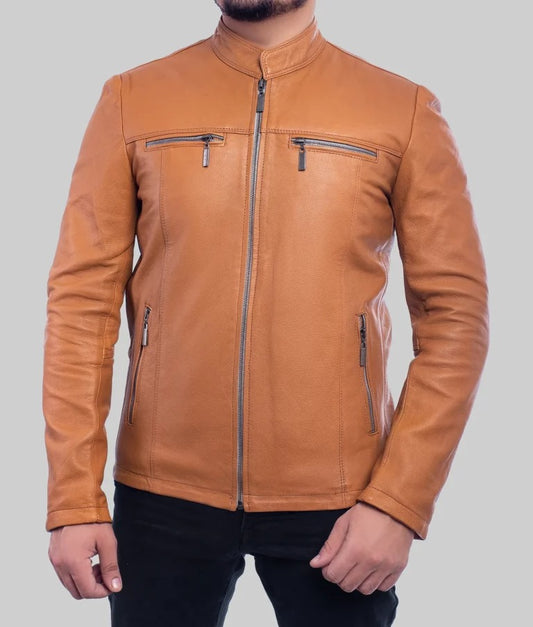 Nero Men’s Tan Biker Leather Jacket