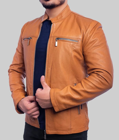 Nero Men’s Tan Biker Leather Jacket