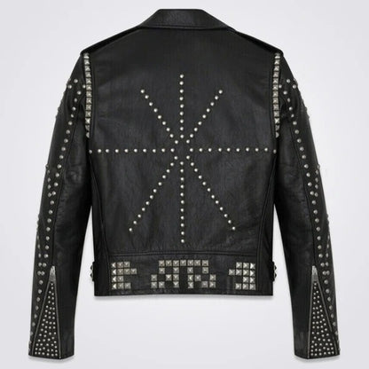 Men’s Handmade Black Full Silver Studded Punk Rivet Leather Jacket