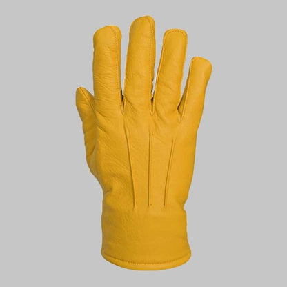 Yellow Leather Glove with Faux Fur Lining