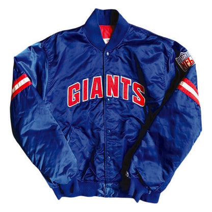New York Giants Blue and White Satin Varsity Jacket