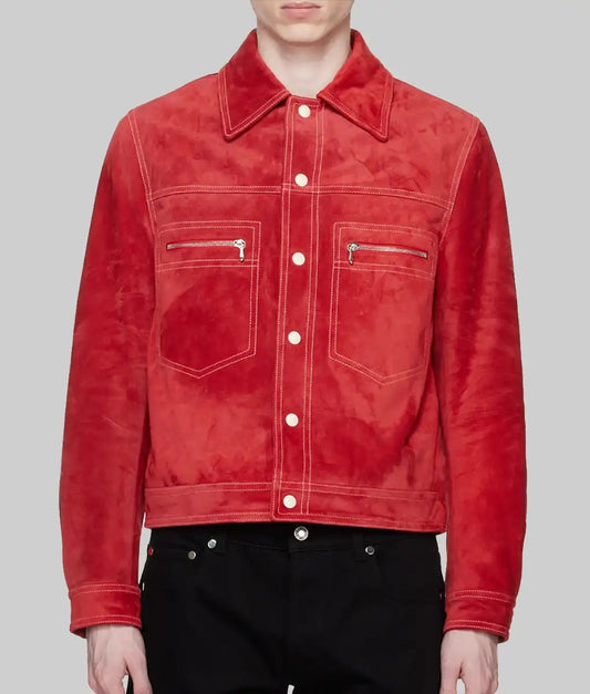 Nick Jonas Inspired Red Velvet Bomber Jacket