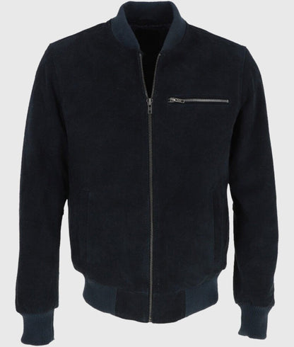 Noah Men’s Navy Blue Suede Bomber Leather Jacket