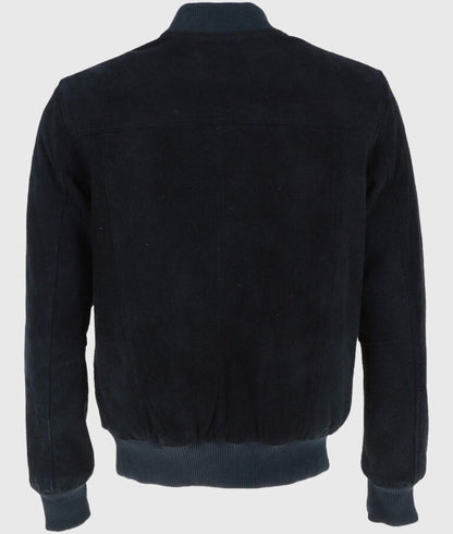 Noah Men’s Navy Blue Suede Bomber Leather Jacket