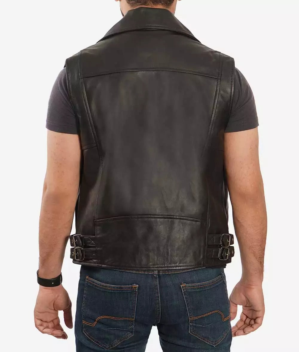 Nolan Men's Asymmetrical Black Leather Motorcycle Vest - Limited Availability