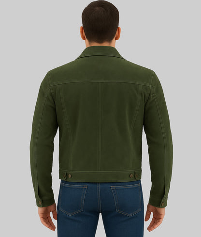 Onyx Men’s Olive Green Real Suede Utility Trucker Jacket