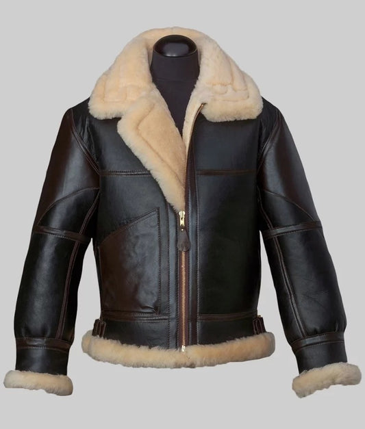 Orban Men’s Black Shearling B-3 Bomber Leather Jacket