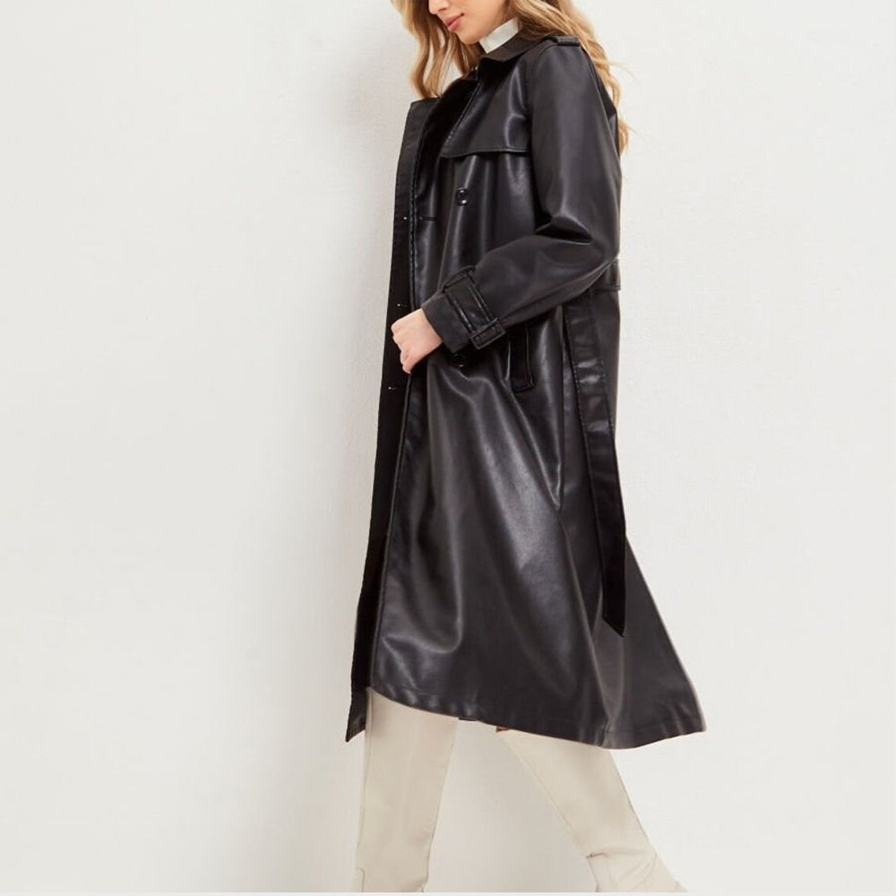 Original Black Leather Long Body Trecnh Coat