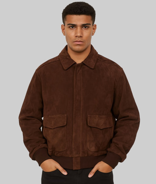 Ozzy Men’s Brown Real Suede A2 Flight Bomber Jacket