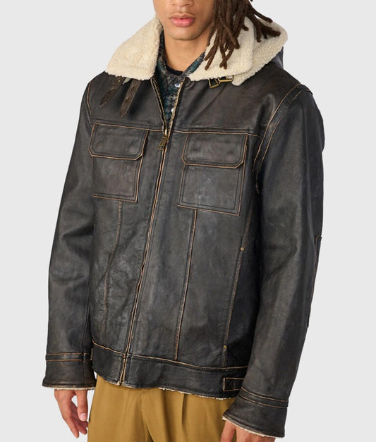 Bernstein Men’s Distressed Brown Aviator Leather Jacket