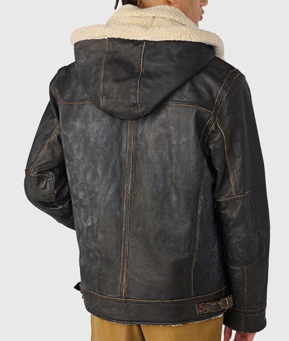 Bernstein Men’s Distressed Brown Aviator Leather Jacket