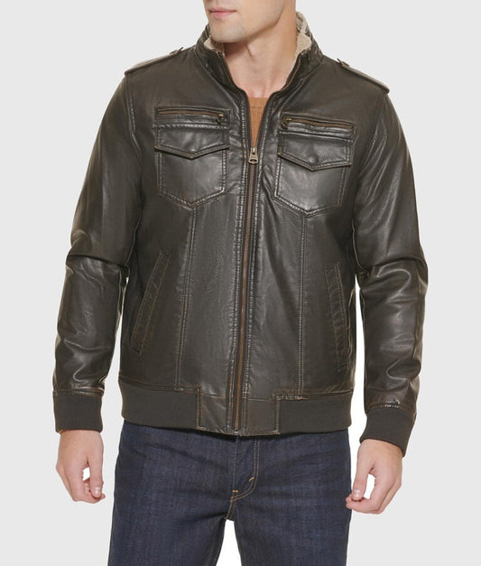Paul Men’s Dark Brown Classic Leather Bomber Jacket