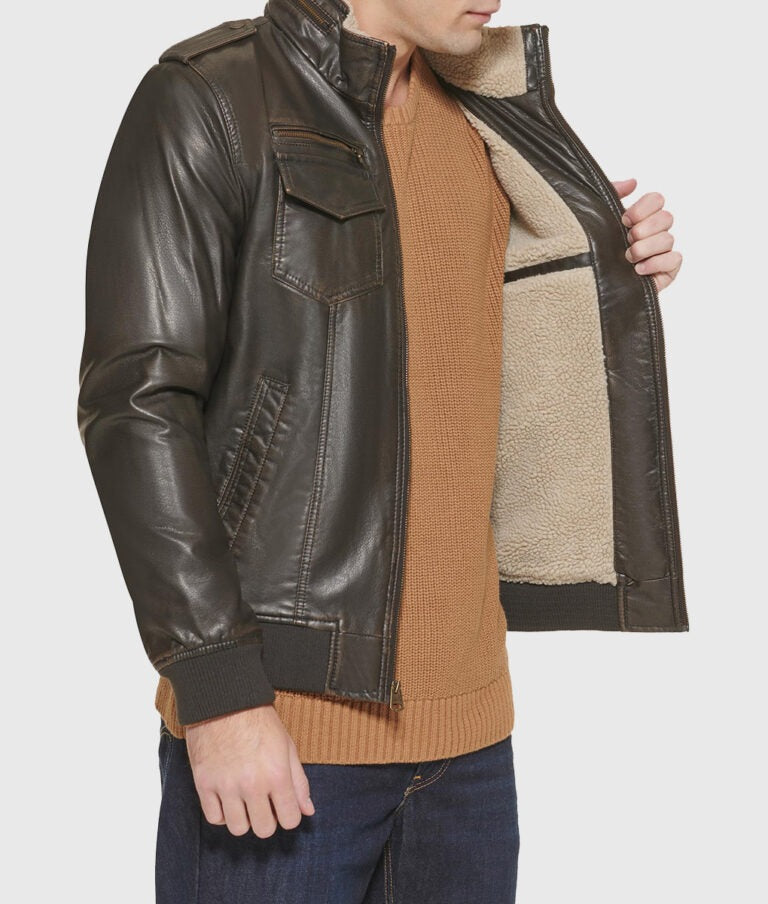 Paul Men’s Dark Brown Classic Leather Bomber Jacket