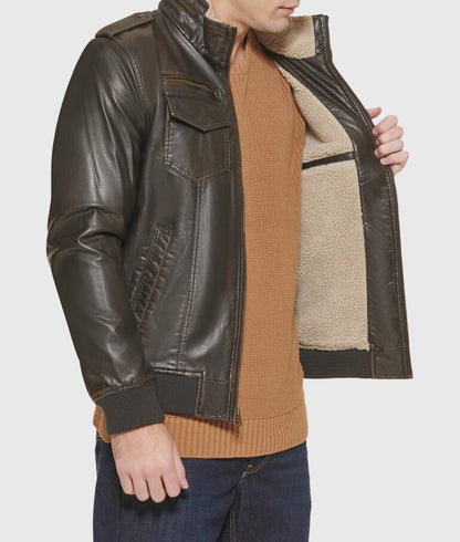 Paul Men’s Dark Brown Classic Leather Bomber Jacket