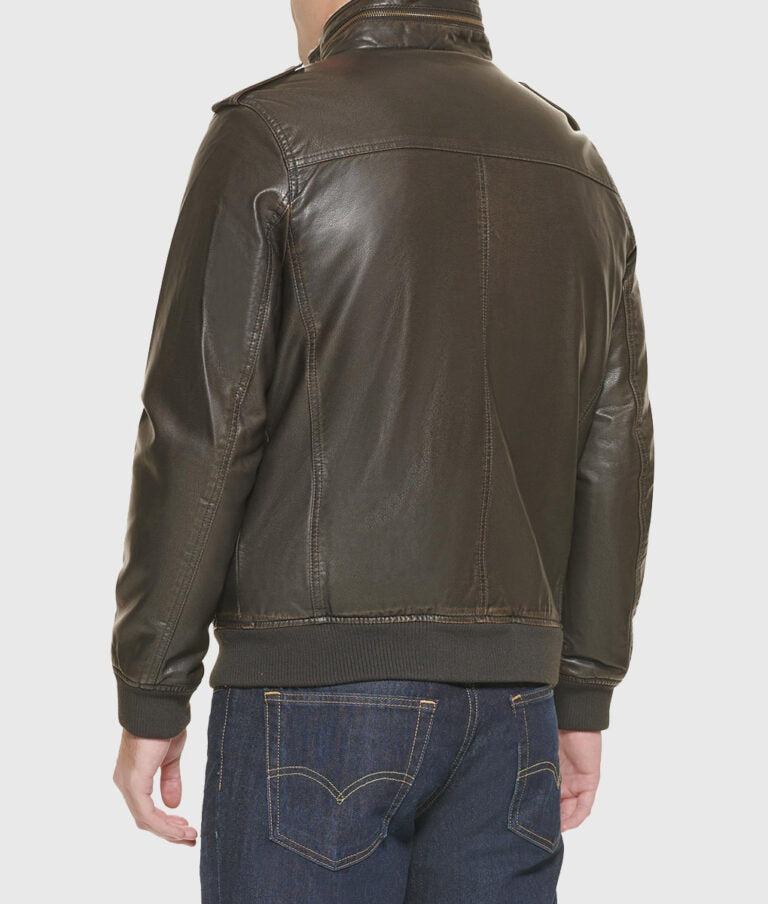 Paul Men’s Dark Brown Classic Leather Bomber Jacket