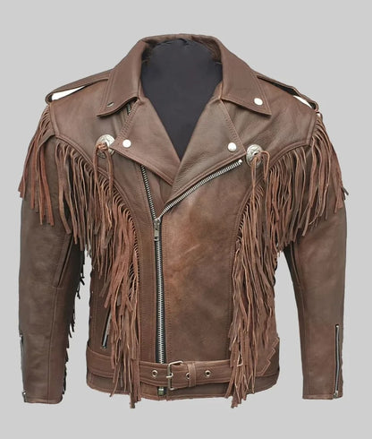 Paul Men’s Brown Double Rider Fringe Leather Jacket