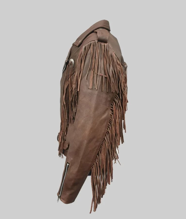 Paul Men’s Brown Double Rider Fringe Leather Jacket