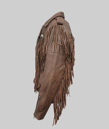 Paul Men’s Brown Double Rider Fringe Leather Jacket