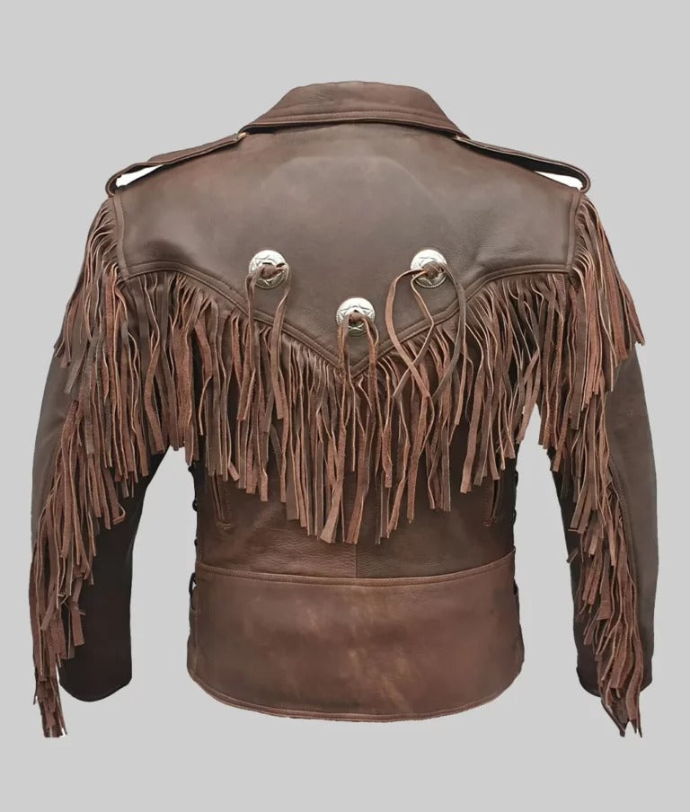 Paul Men’s Brown Double Rider Fringe Leather Jacket