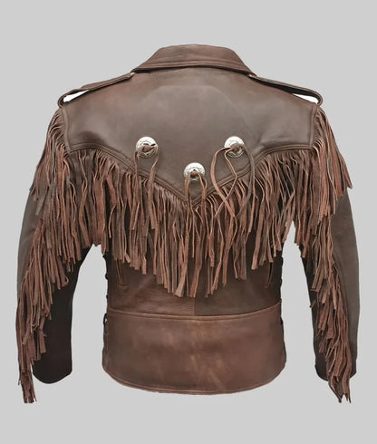 Paul Men’s Brown Double Rider Fringe Leather Jacket