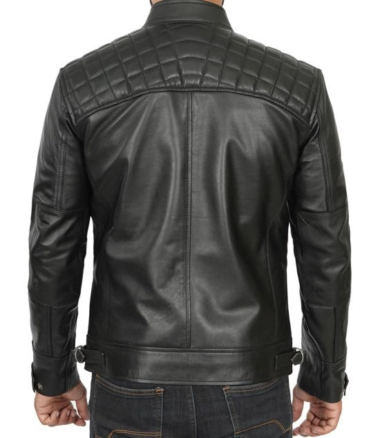 Premium Leather Classic Men's Black Café Racer Biker Jacket - Timeless Style