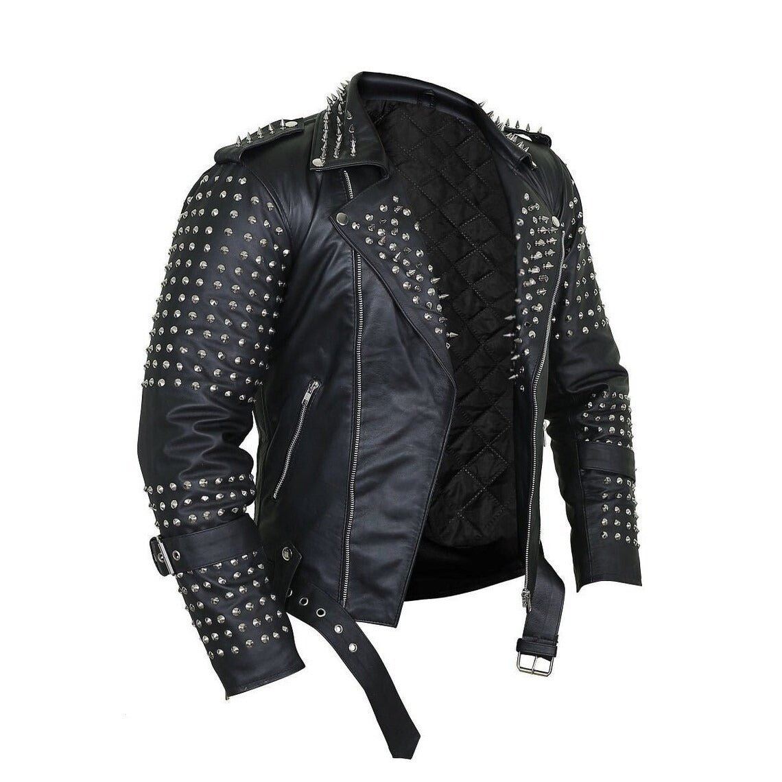 Punk Black Leather Jacket Studded for Men - Edgy Style