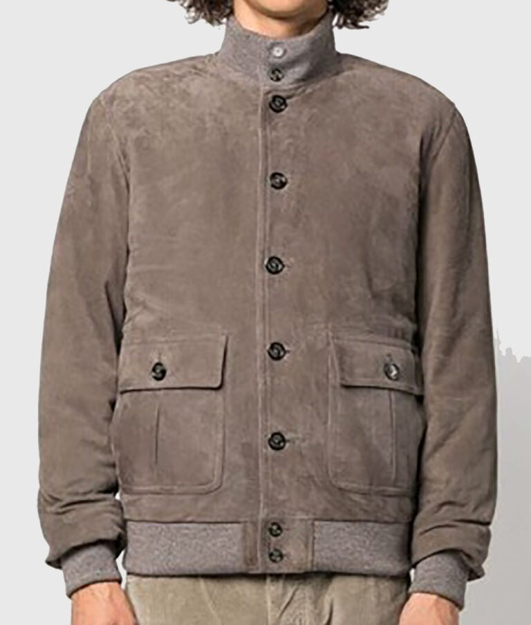Ray Men’s Light Grey A-1 Suede Bomber Jacket