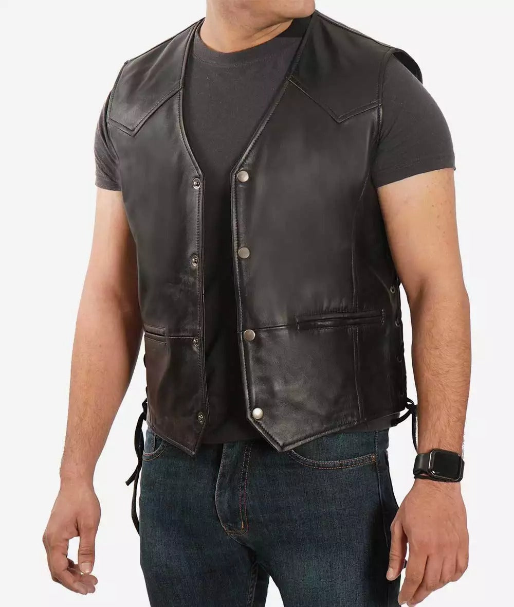 Ray Premium Lambskin Black Men's Leather Biker Vest - Timeless Style