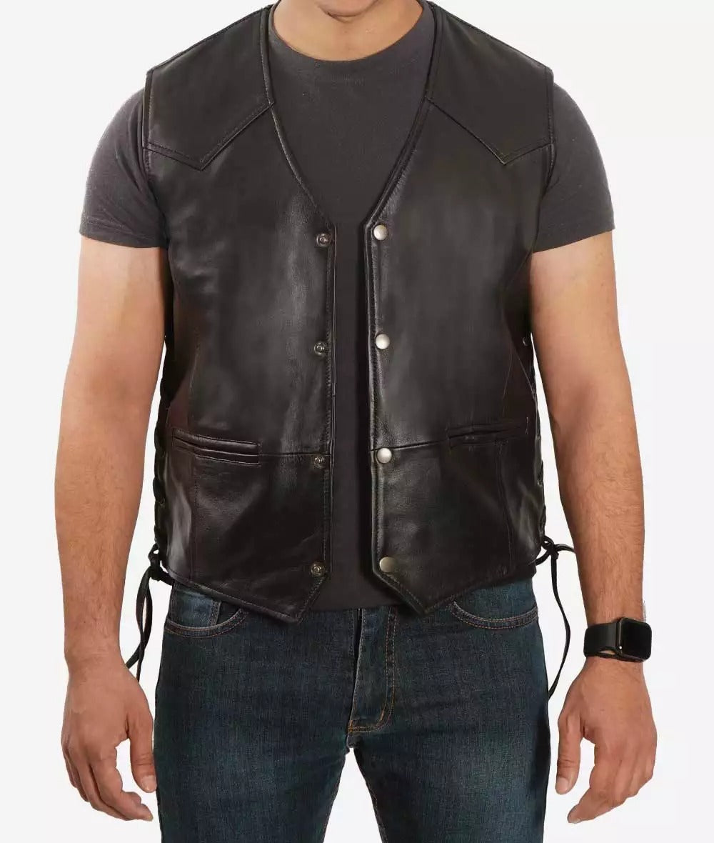 Ray Premium Lambskin Black Men's Leather Biker Vest - Timeless Style