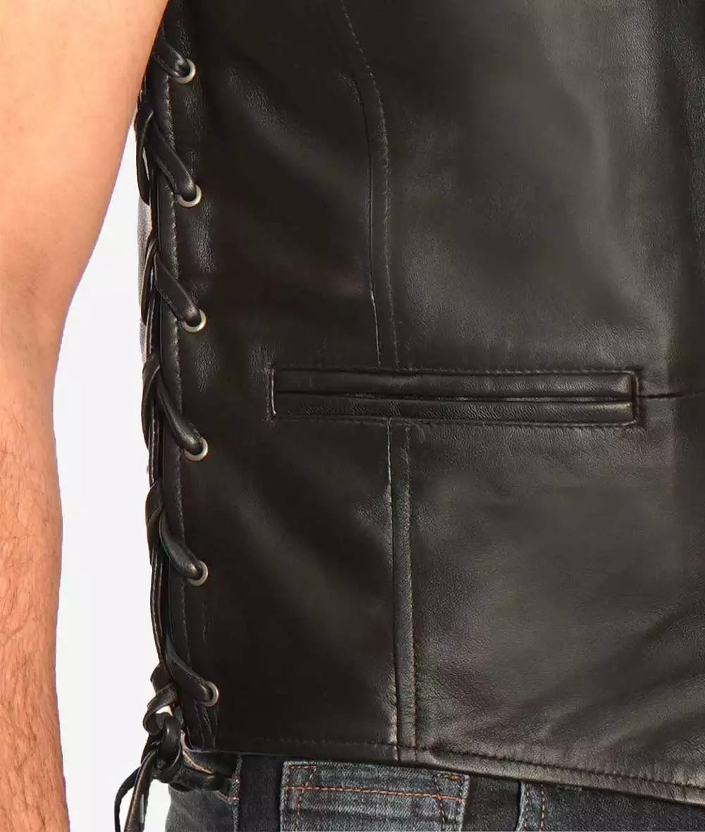 Ray Premium Lambskin Black Men's Leather Biker Vest - Timeless Style