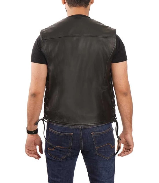 Ray Premium Lambskin Black Men's Leather Biker Vest - Timeless Style