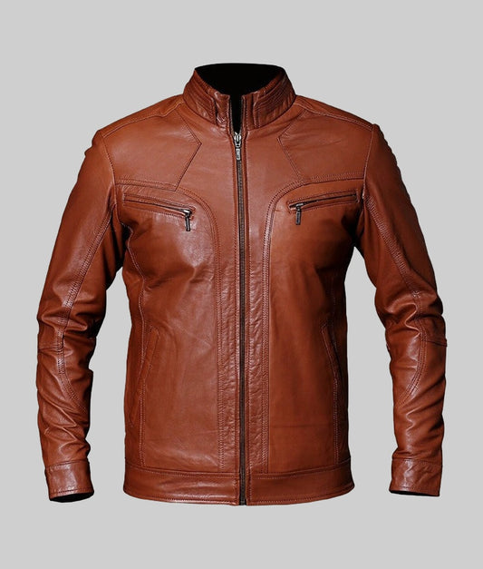 Reid Men’s Brown Classic Cafe Racer Rider Leather Jacket