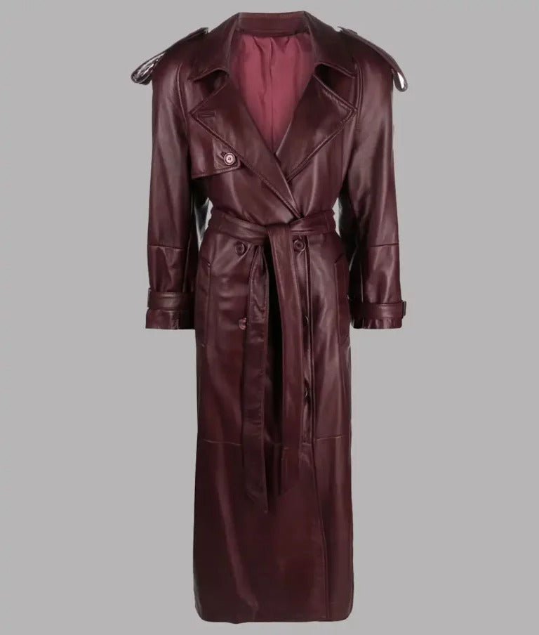 Ricci Women’s Long Brown Genuine Leather Duster Coat